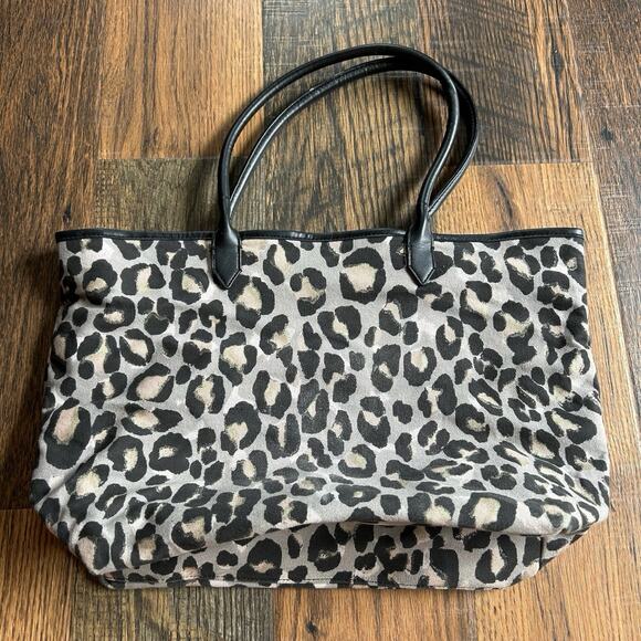 Victoria’s Secret Leopard Print Tote Bag Gold Script Logo Large Shoulder Bag - Picture 2 of 7